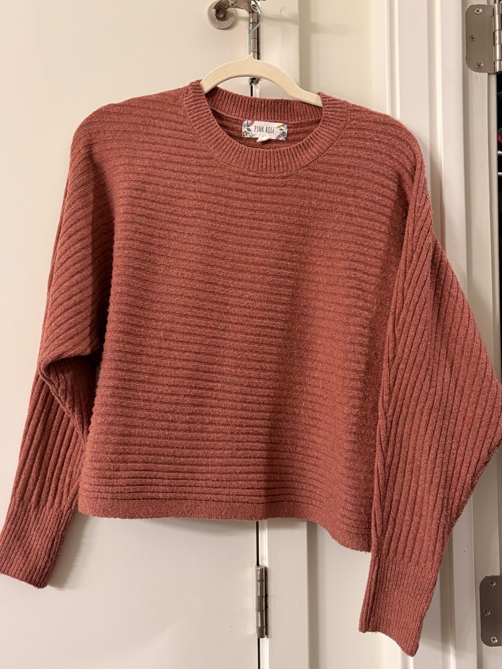 Pink Rose Mauve Ribbed Crewneck Sweater